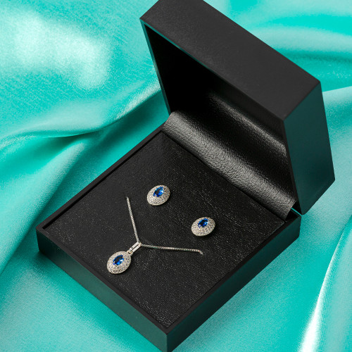 Pingente de Prata Oval com Zircônia Azul 10x7mm