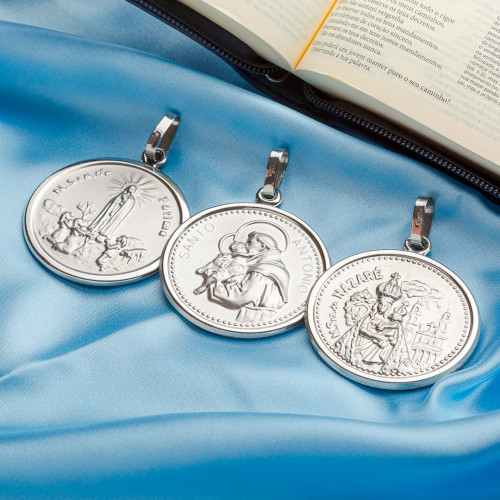 Pingente de Aço Santo Antônio Redondo 50mm