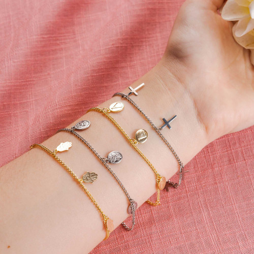 Pulseira Aço GLAM Groumet Mão de Fátima 11x7mm 21cm Gold IPG