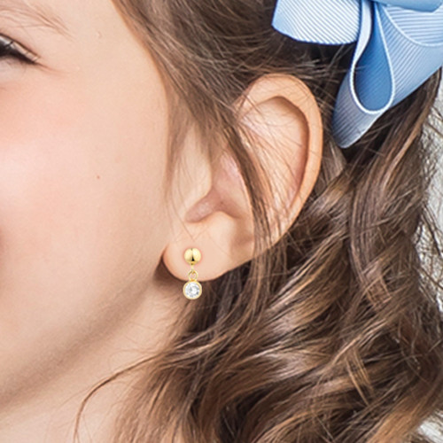 Brinco de Ouro Bolinha com Zircônia 3mm Tarraxa Baby