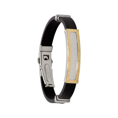 Pulseira Aço Algema Caucciù Borda Trabalhada IPG 12mm 21cm