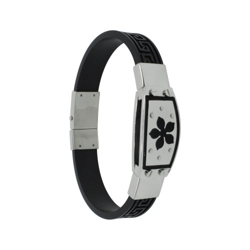 Pulseira Aço Caucciù e Chapa com Parafuso e Flor 13mm 21cm