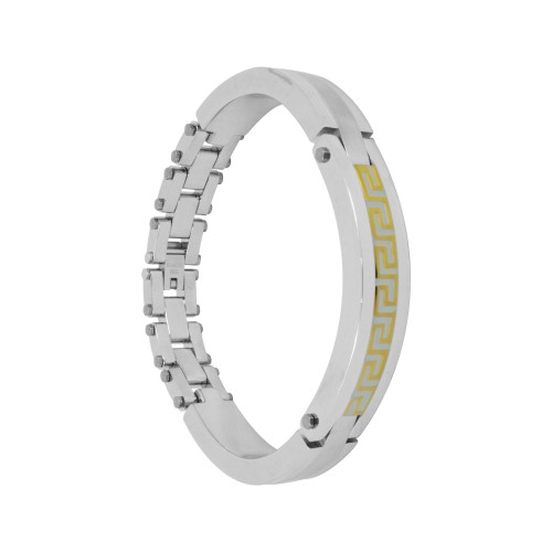 Pulseira Aço Algema com Simbolo Grego IPG Central 9mm 21cm