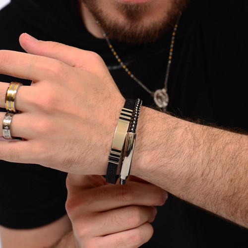 Pulseira Aço Snake Fibras Trançadas 6mm