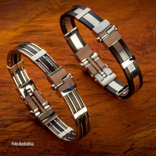 Pulseira de Aço Masculina Style com Caucciù 11mm 21cm