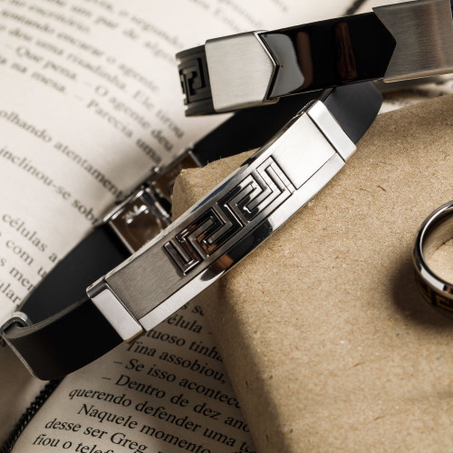 Pulseira Aço Chapa com Grego Caucciù 13mm