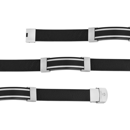 Pulseira Aço Axiom Couro Chapa Fosca IPB 16mm