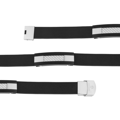 Pulseira de Aço Couro IPB com Fibra de Carbono 15mm 21cm