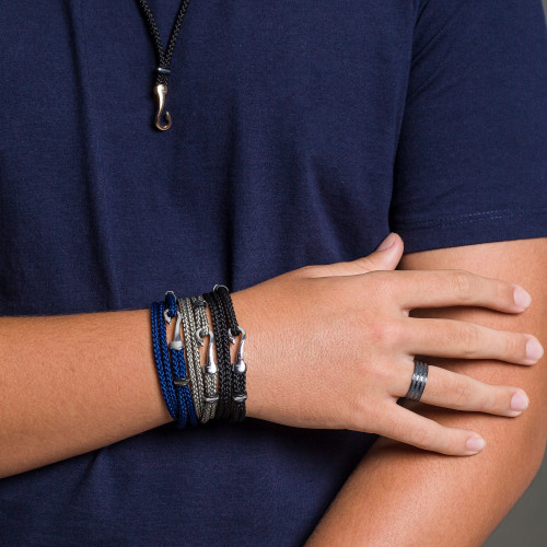 Pulseira Aço Duo Ny Fish Hook Blue 9mm