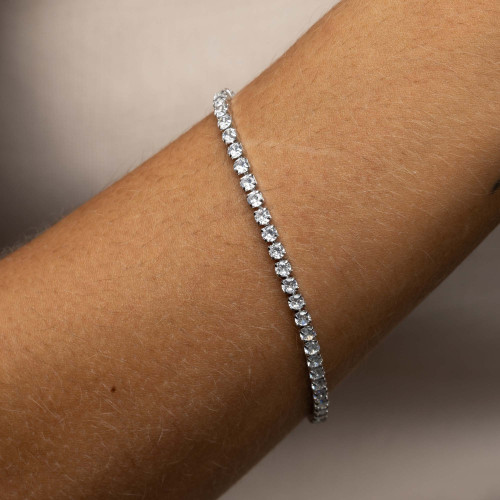 Pulseira de Aço Riviera Cristal Quadrada 18cm