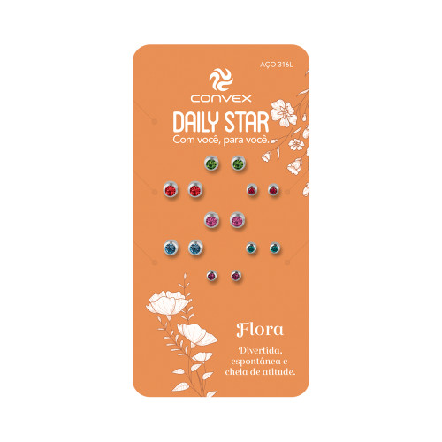 Kit com 10 Cartelas de Brincos de Aço Flora