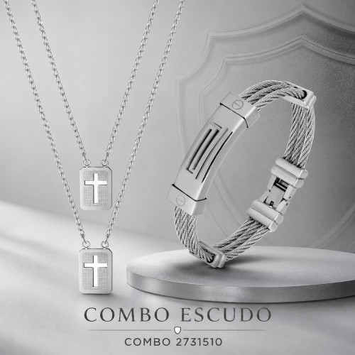 Combo Escudo Escapulário de Aço + Bracelete de Aço cabo Náutico