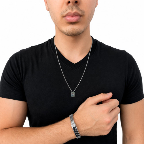 Combo Escudo Escapulário de Aço + Bracelete de Aço cabo Náutico