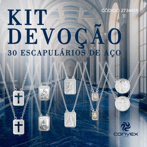 Kit Devoção com 30 Escapulários de Aço