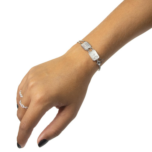 Pulseira de Aço Escapulário Sagrado Coração de Jesus e N.Sra do Carmo com Cruz 20cm
