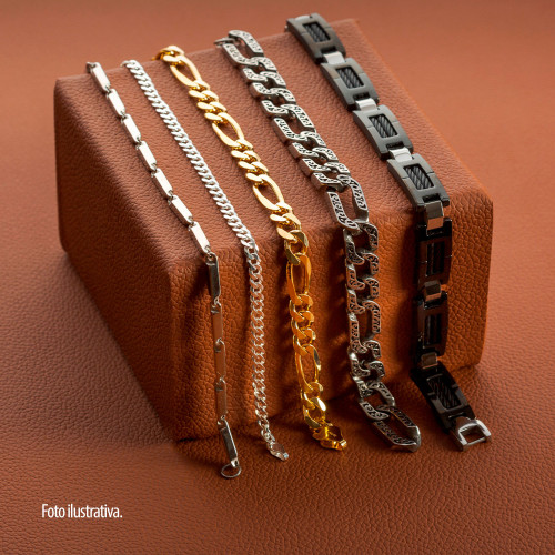 Pulseira de Aço Hórus Groumet Trabalhada 21cm