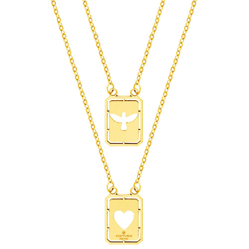 Escapulário de Aço Amor e Espírito Santo 60cm 14x11mm Gold IPG