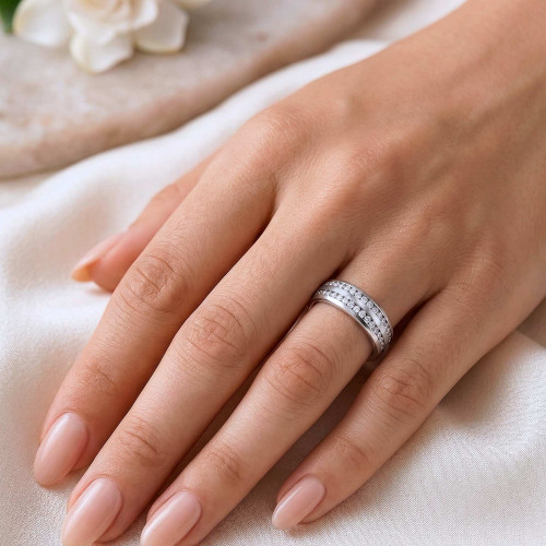 Anel de Aço Troya Dupla com Zircônia 8mm