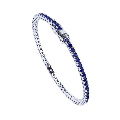 Pulseira de Prata Riviera Safira 2mm 18cm Zircônias azuis