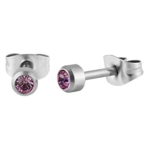 Brinco de  Aço Ponto de Luz com Zircônia Rosa Bebê 4mm.