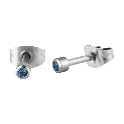 Brinco de  Aço Ponto de Luz Zircônia Azul 2,8mm