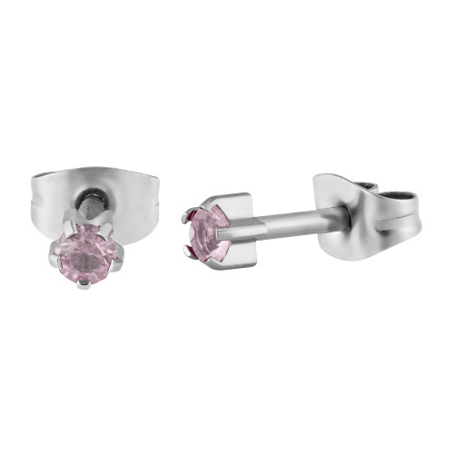 Brinco Aço Estrela com Zircônia Rosa Bebê 3.7mm
