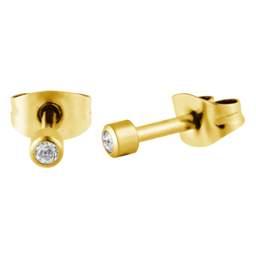 Brinco Aço Ponto de Luz com Zircônia Branca 2.8mm Gold IPG