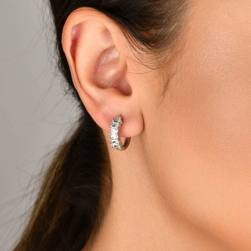 Brinco de Aço Argola Festa com Zircônias