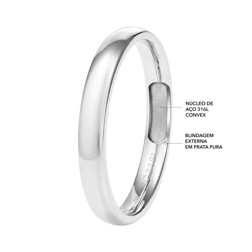 Aliança de Prata Argentum Argos Abaulada 3mm