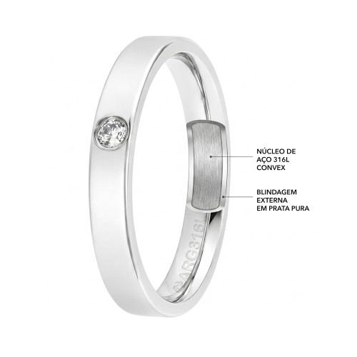 Aliança de Prata Argentum Alysia com Zircônia 3mm
