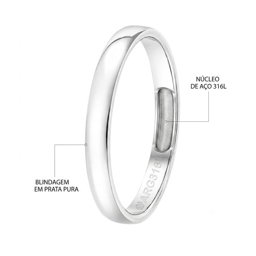 Aliança de Prata Argentum Slim Basic Up Abaulada 2.95mm