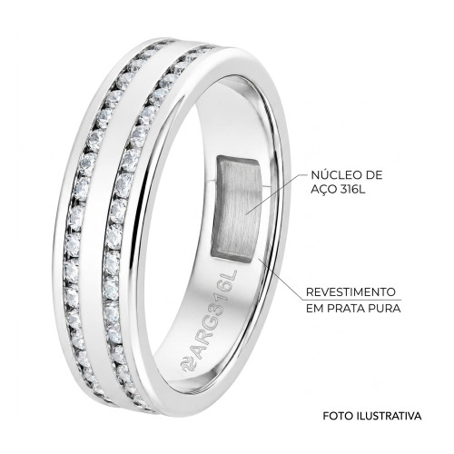 Aliança de Prata Argentum Creta com Zircônias 6mm