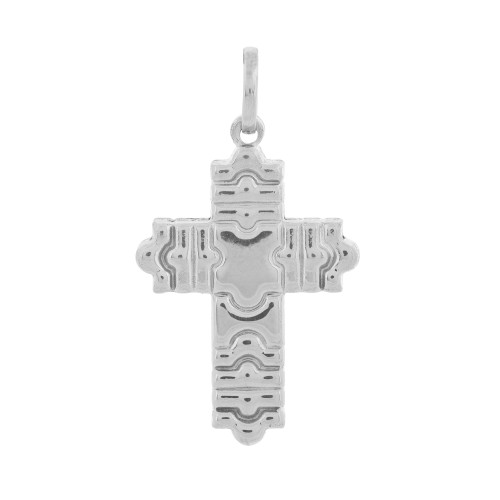 Pingente de Aço Cruz Polida Ondulada 26x18mm