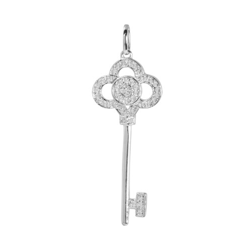 Pingente de Prata Chave com Zircônias Brancas 15x37mm