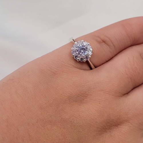 Anel de Prata Buquê Zircônias Lilás 4mm