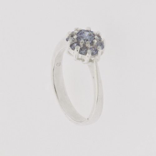Anel de Prata Buquê Zircônias Lilás 4mm