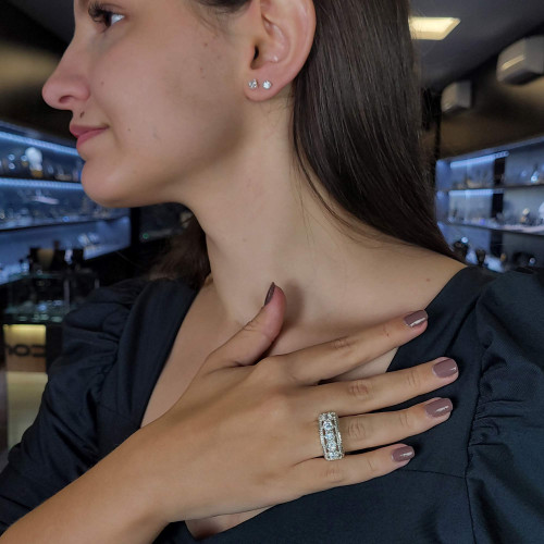 Anel de Prata Império Zircônias Brancas 4.0mm