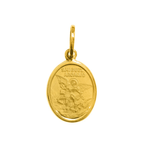 Pingente de Aço São Miguel Arcanjo Gold IPG Oval 15x12mm