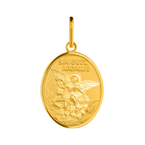 Pingente de Aço Mini São Miguel Arcanjo Gold IPG Oval 9x7mm
