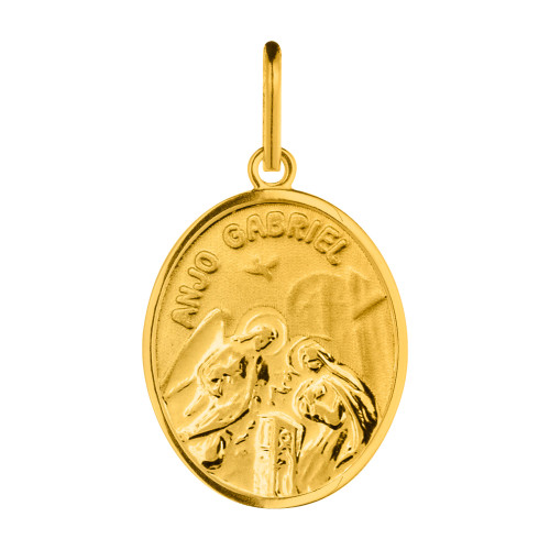 Pingente de Aço Anjo Gabriel Oval Gold IPG 15x12mm