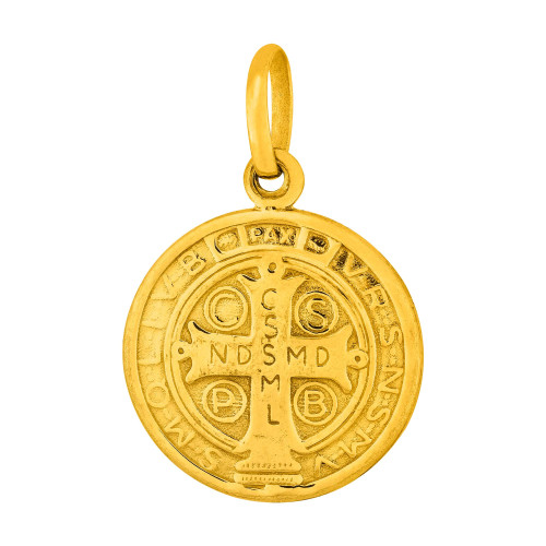 Pingente de Aço São Bento em Pé Redondo Gold IPG 18mm