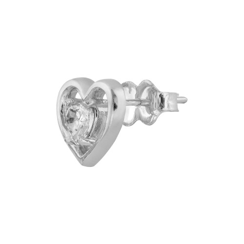 Brinco Prata Coração com Zircônia Branca 11x12mm