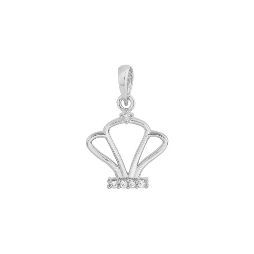 Colar Prata Coroa com Zircônia Branca 12.5x13mm 45cm