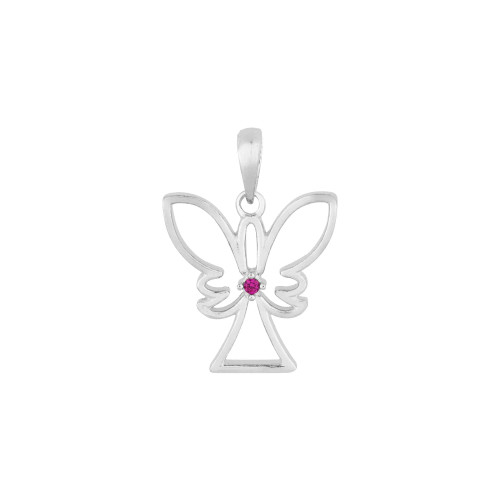 Colar Prata Anjo com Zircônia Vermelha 14x13mm 45cm