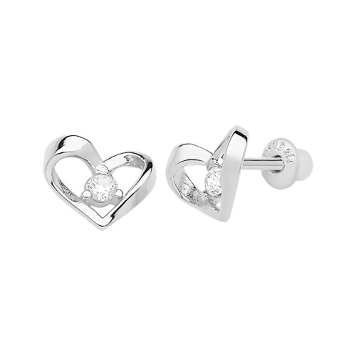 Brinco de Prata Coração com Zircônia Branca 6.20x8mm