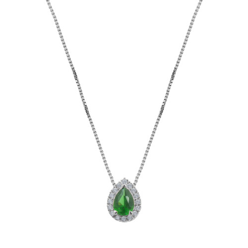 Colar de Prata Gota com Zircônia Verde 10x7 45cm