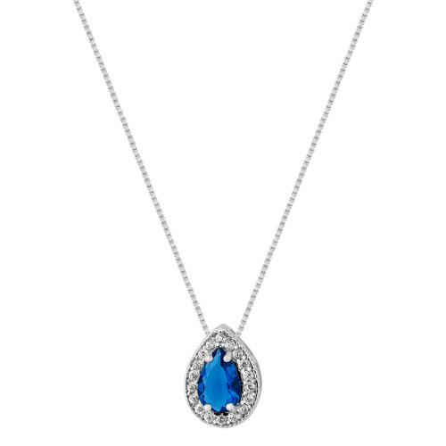 Colar de Prata Gota Azul com Zircônias Brancas 45cm
