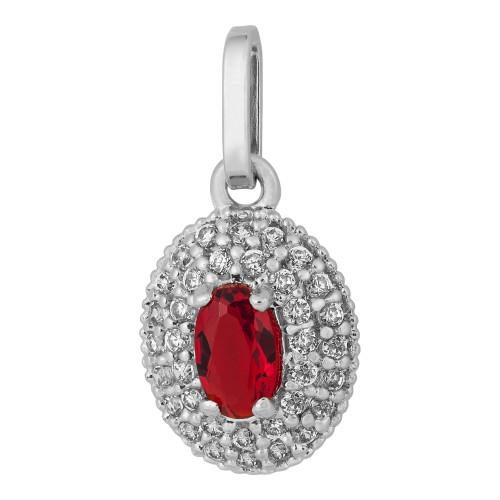 Colar de Prata Oval vermelho 10x7mm 45cm