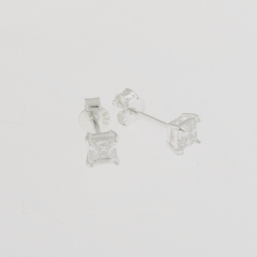 Brinco de Prata Ponto de Luz Quadrado Zircônia 4mm