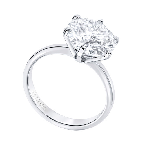 Anel de Prata Rhodinada Solitário com Pedra Moissanite 10mm